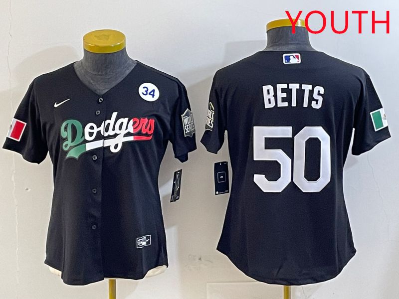 Youth Los Angeles Dodgers #50 Betts Black Mexico Game 2025 Nike MLB Jersey style 4
